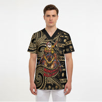 Niue Christmas Scrub Top Santa Riding Coconut Crab
