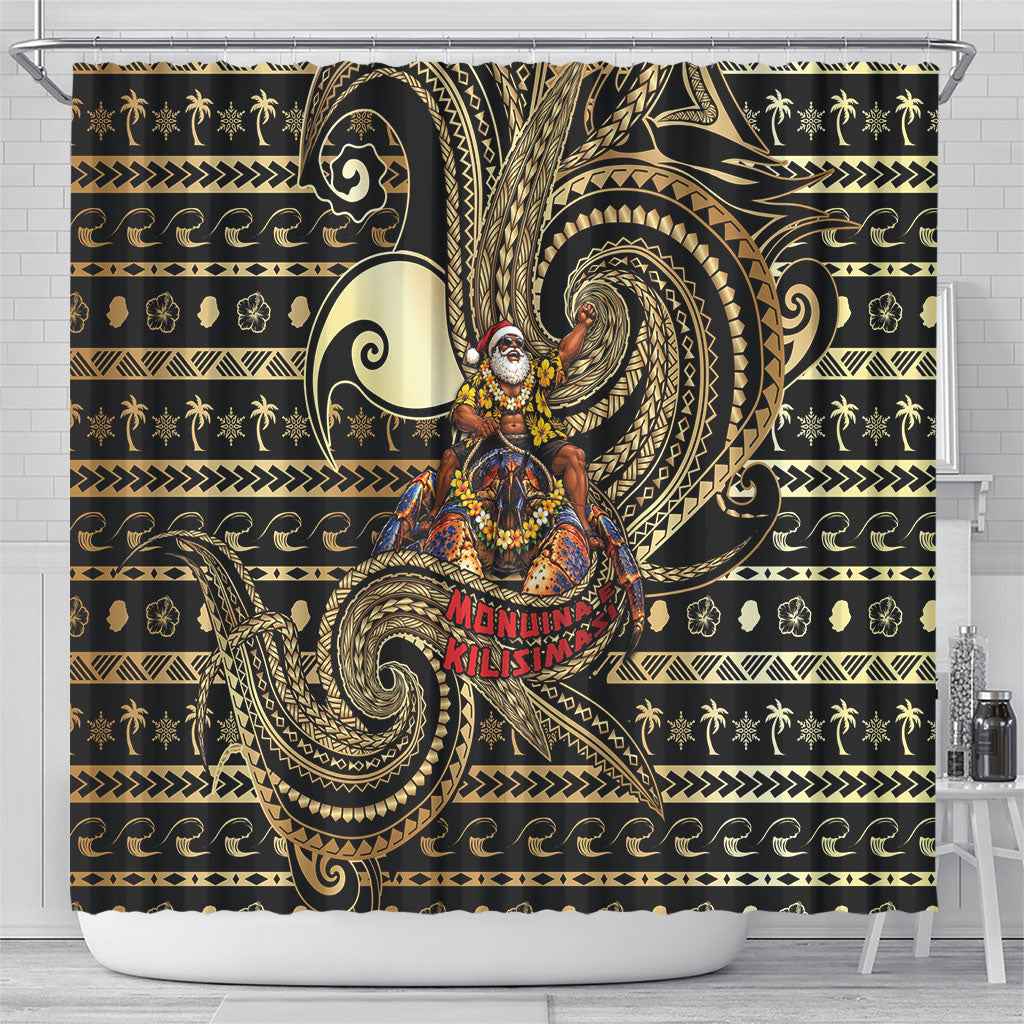 Niue Christmas Shower Curtain Santa Riding Coconut Crab DT05 - Polynesian Pride