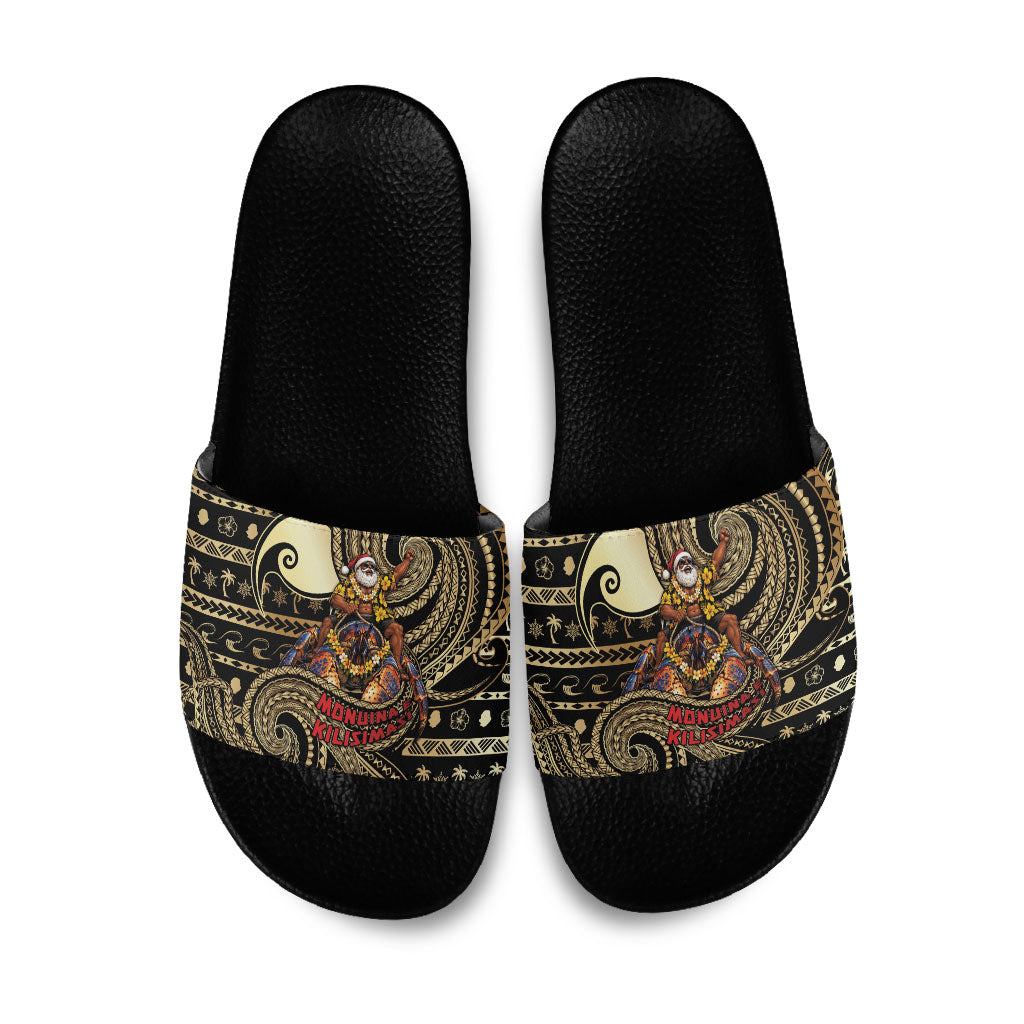 Niue Christmas Slide Sandals Santa Riding Coconut Crab DT05 Gold - Polynesian Pride
