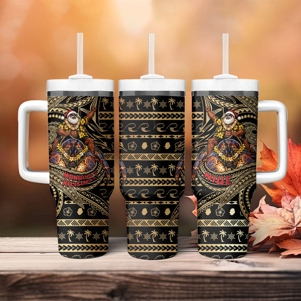 Niue Christmas Tumbler With Handle Santa Riding Coconut Crab DT05 - Polynesian Pride