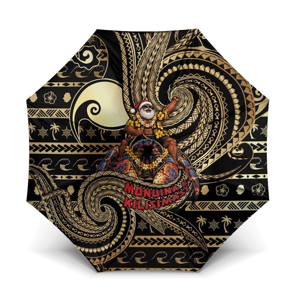 Niue Christmas Umbrella Santa Riding Coconut Crab DT05 One Size Folded 11.42 inch Opened Diameter 37.4 inch Gold - Polynesian Pride