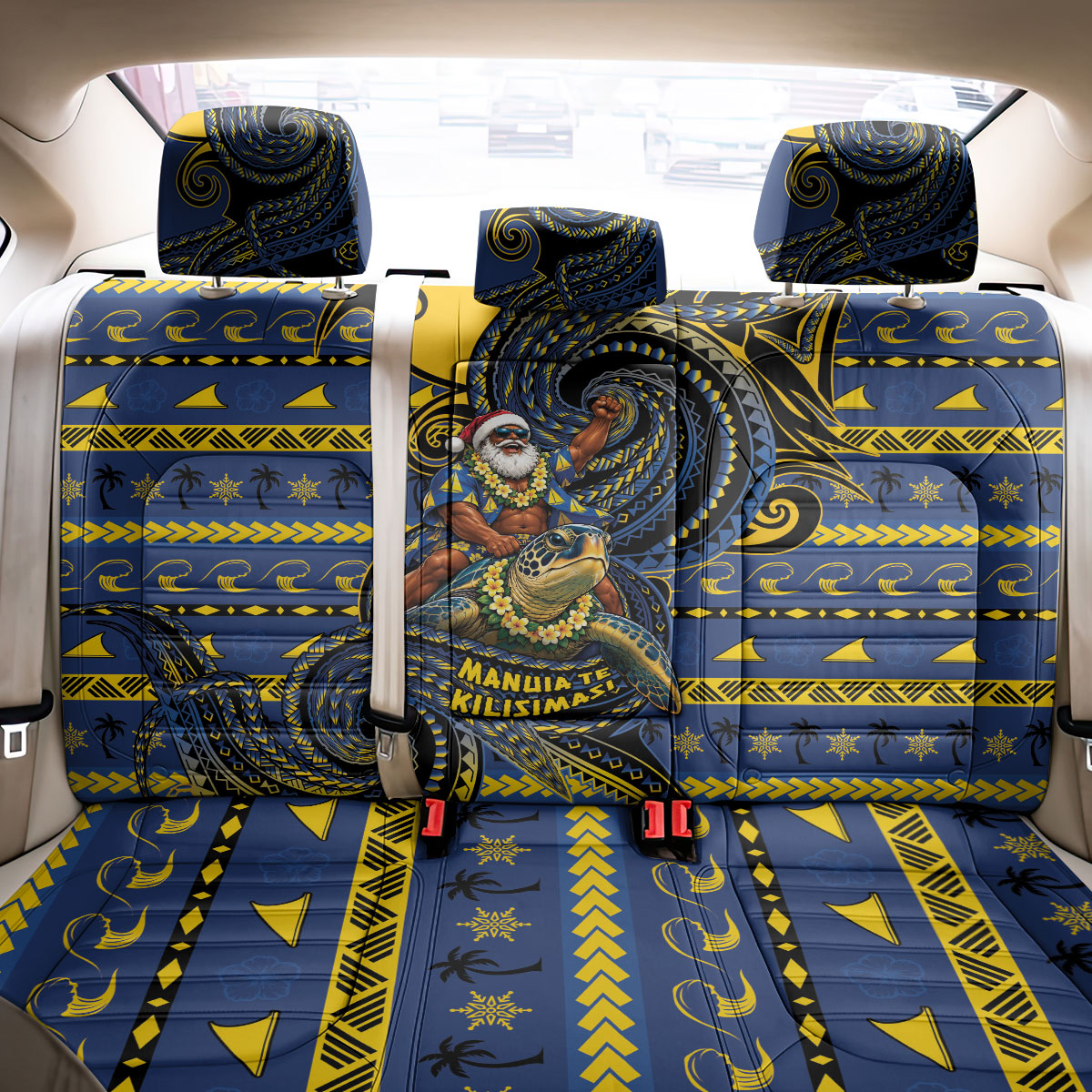 Tokelau Christmas Back Car Seat Cover Santa Riding Sea Turtle