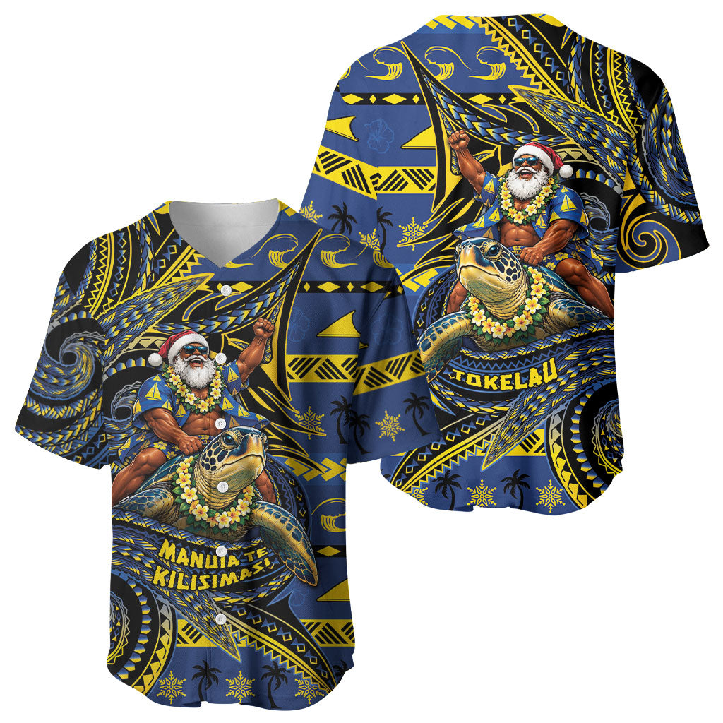 Tokelau Christmas Baseball Jersey Santa Riding Sea Turtle