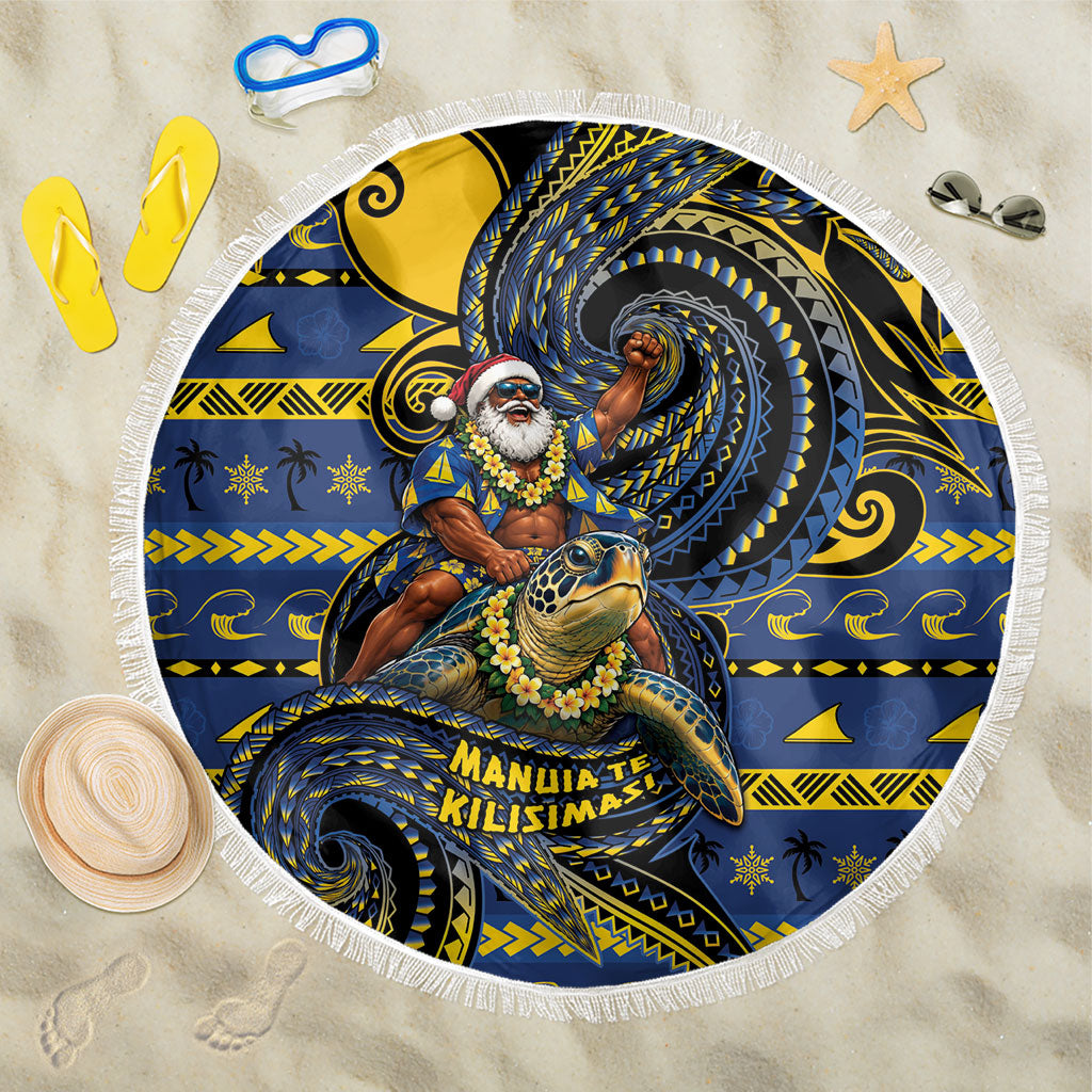Tokelau Christmas Beach Blanket Santa Riding Sea Turtle