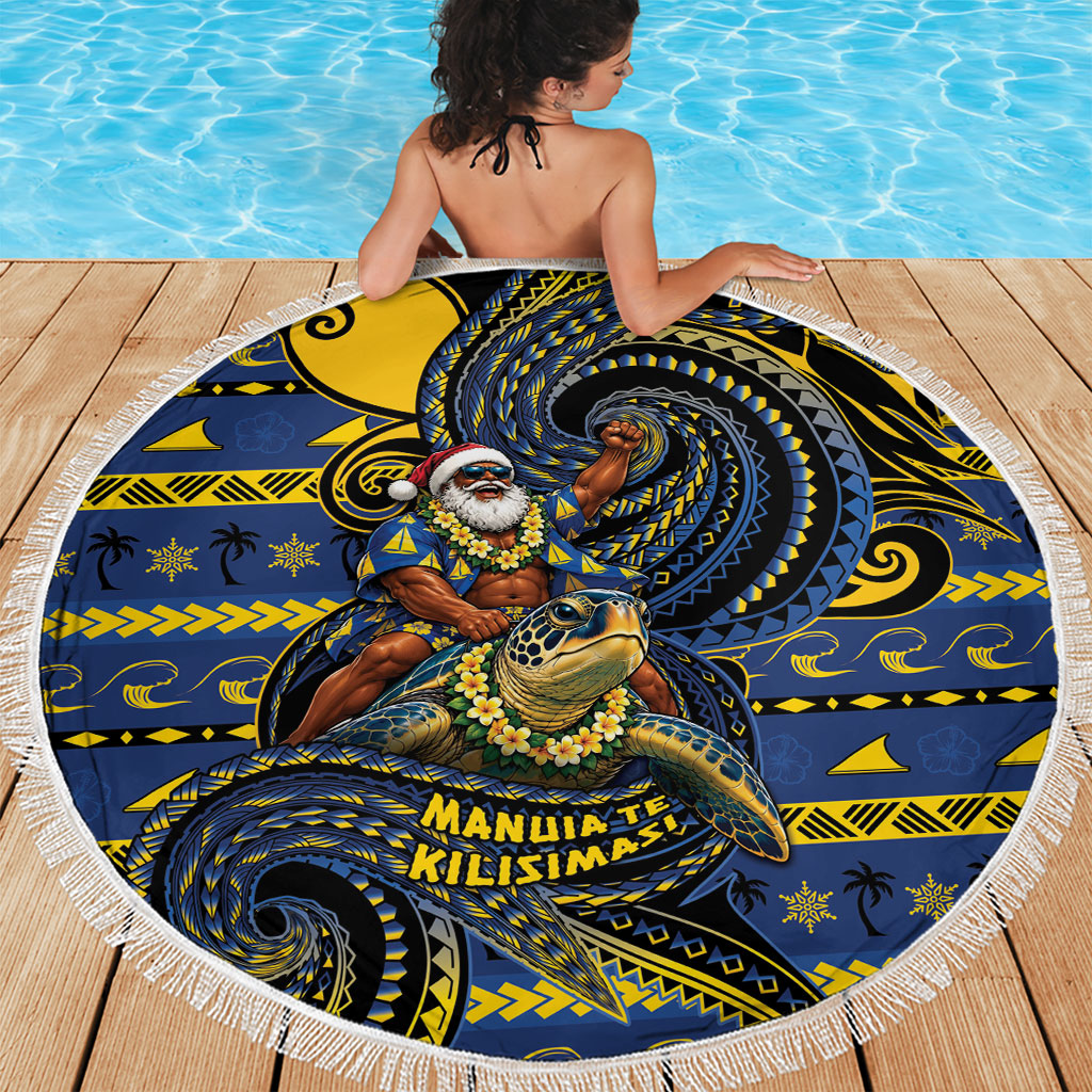 Tokelau Christmas Beach Blanket Santa Riding Sea Turtle