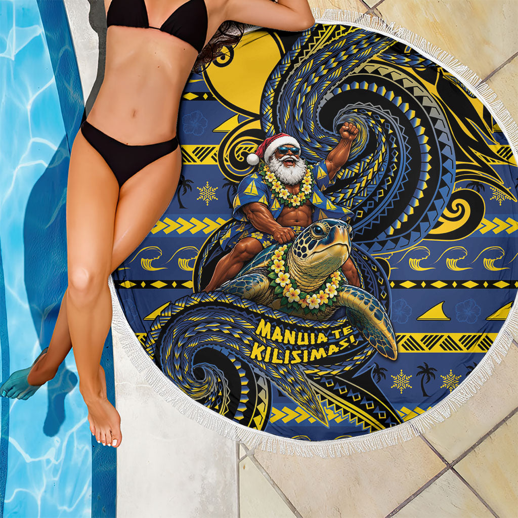 Tokelau Christmas Beach Blanket Santa Riding Sea Turtle