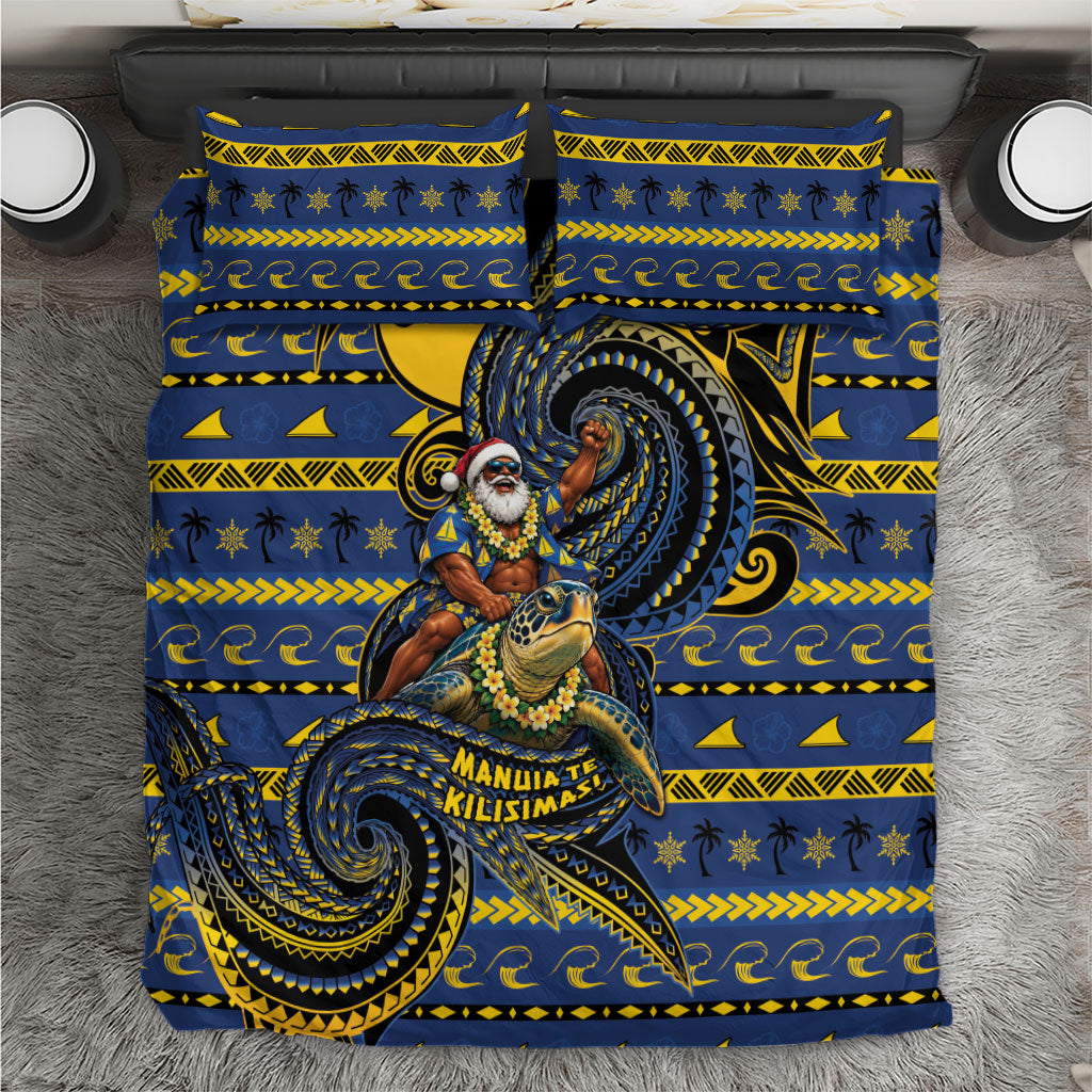 Tokelau Christmas Bedding Set Santa Riding Sea Turtle DT05 Navy - Polynesian Pride