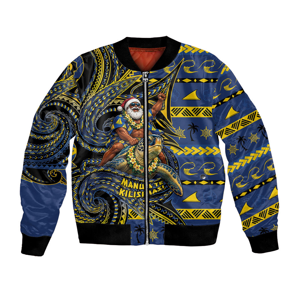 Tokelau Christmas Bomber Jacket Santa Riding Sea Turtle