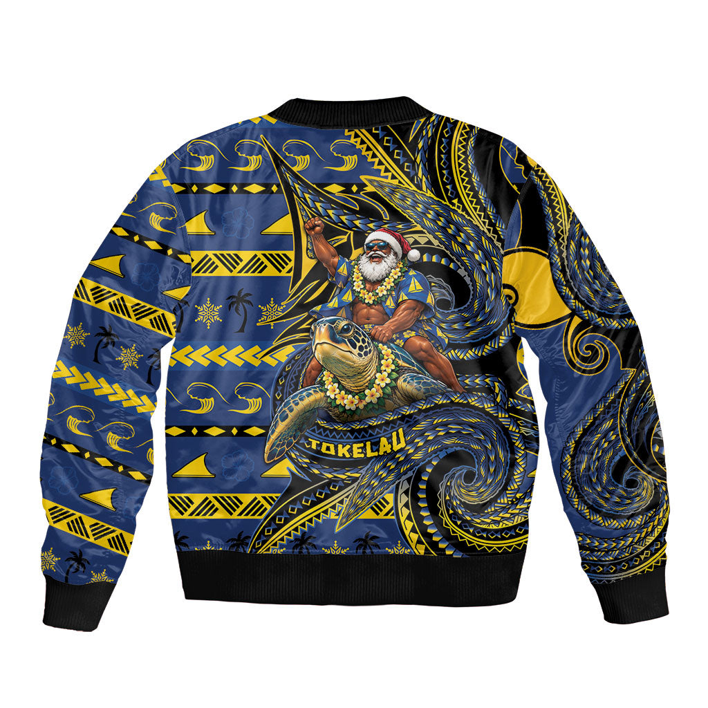Tokelau Christmas Bomber Jacket Santa Riding Sea Turtle
