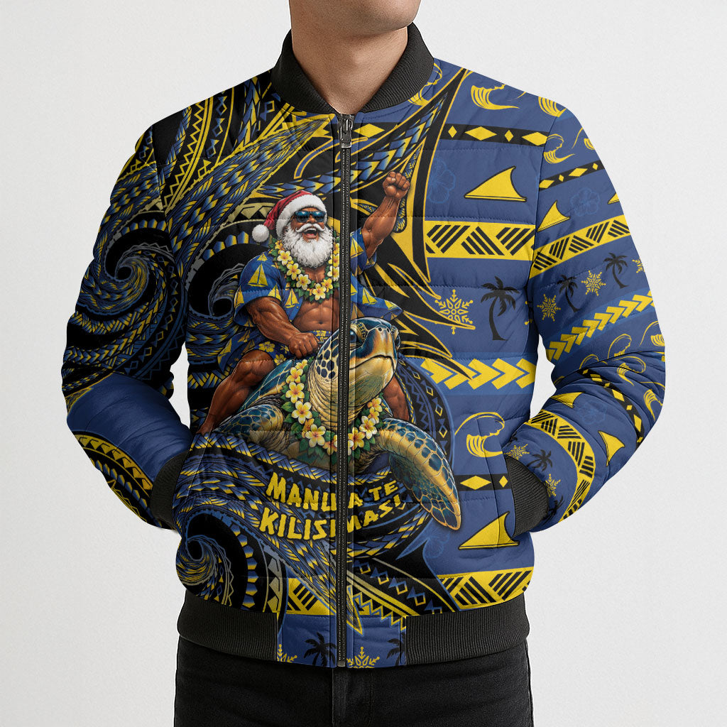 Tokelau Christmas Bomber Puffer Jacket Santa Riding Sea Turtle