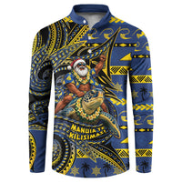 Tokelau Christmas Button Sweatshirt Santa Riding Sea Turtle