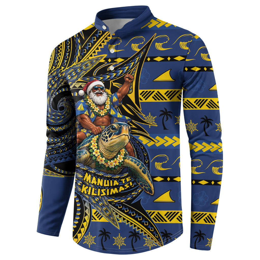 Tokelau Christmas Button Sweatshirt Santa Riding Sea Turtle