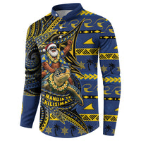 Tokelau Christmas Button Sweatshirt Santa Riding Sea Turtle