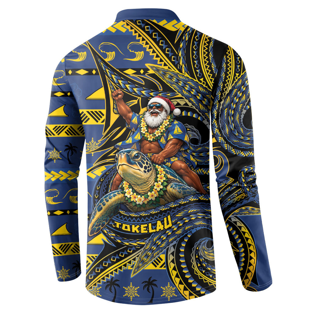 Tokelau Christmas Button Sweatshirt Santa Riding Sea Turtle