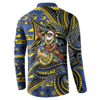 Tokelau Christmas Button Sweatshirt Santa Riding Sea Turtle