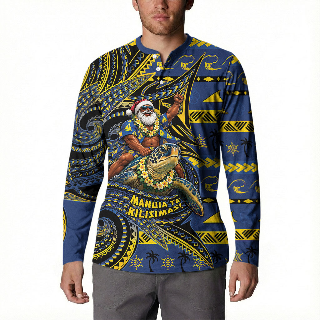 Tokelau Christmas Button Sweatshirt Santa Riding Sea Turtle