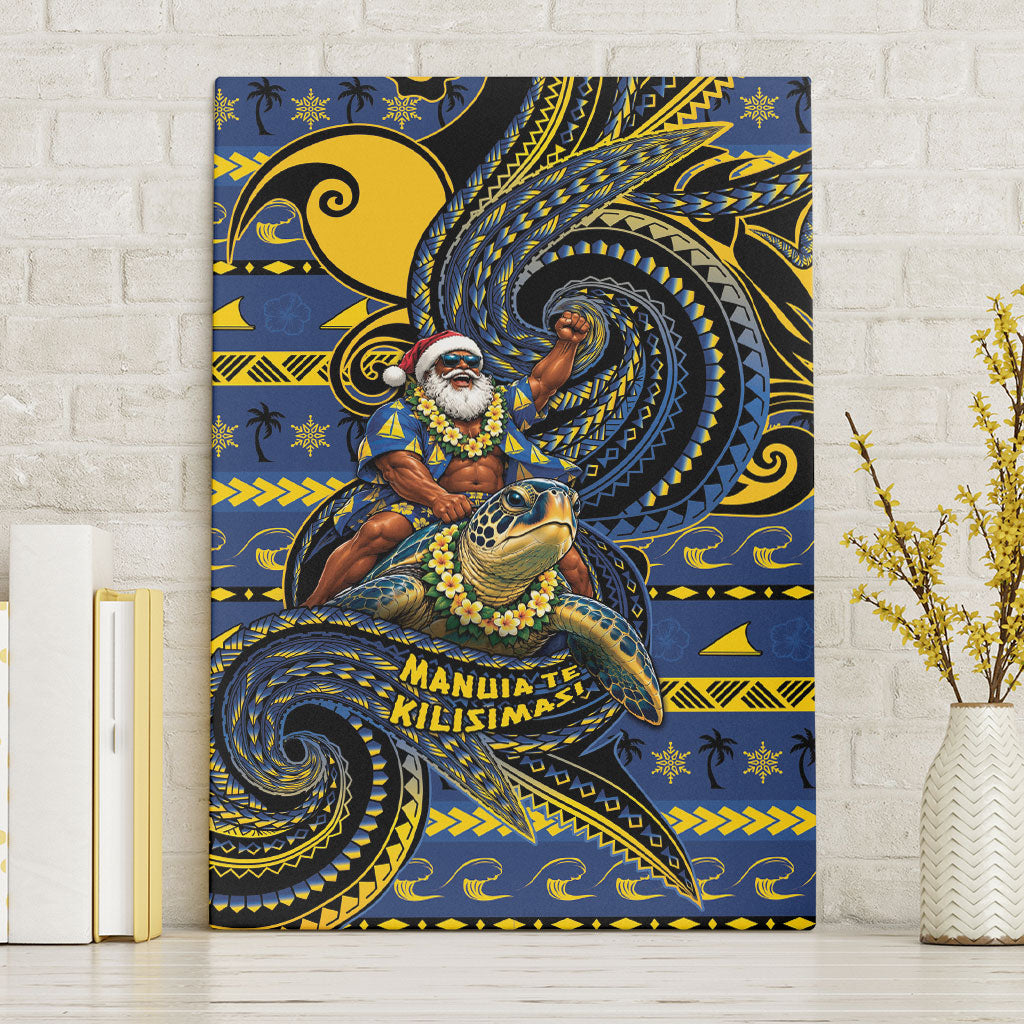 Tokelau Christmas Canvas Wall Art Santa Riding Sea Turtle DT05 Without Frame Navy - Polynesian Pride