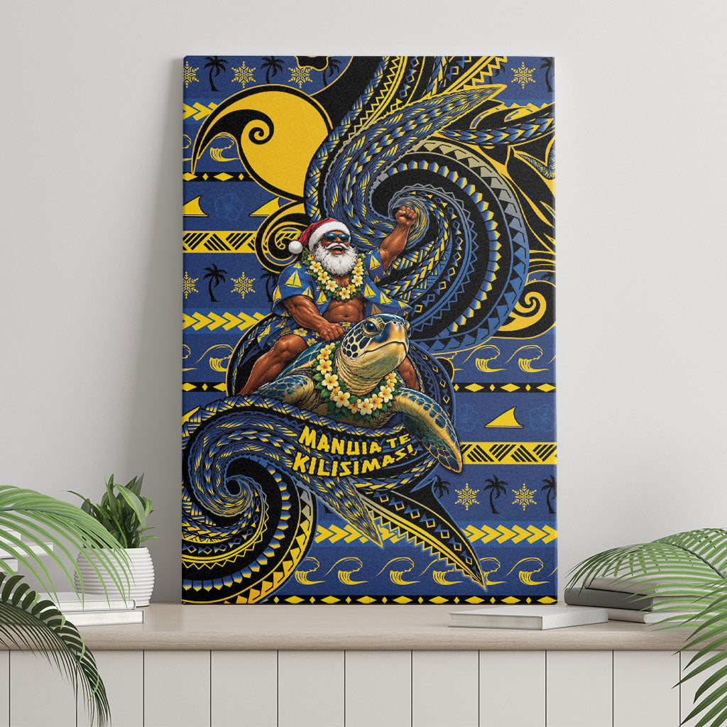 Tokelau Christmas Canvas Wall Art Santa Riding Sea Turtle DT05 - Polynesian Pride