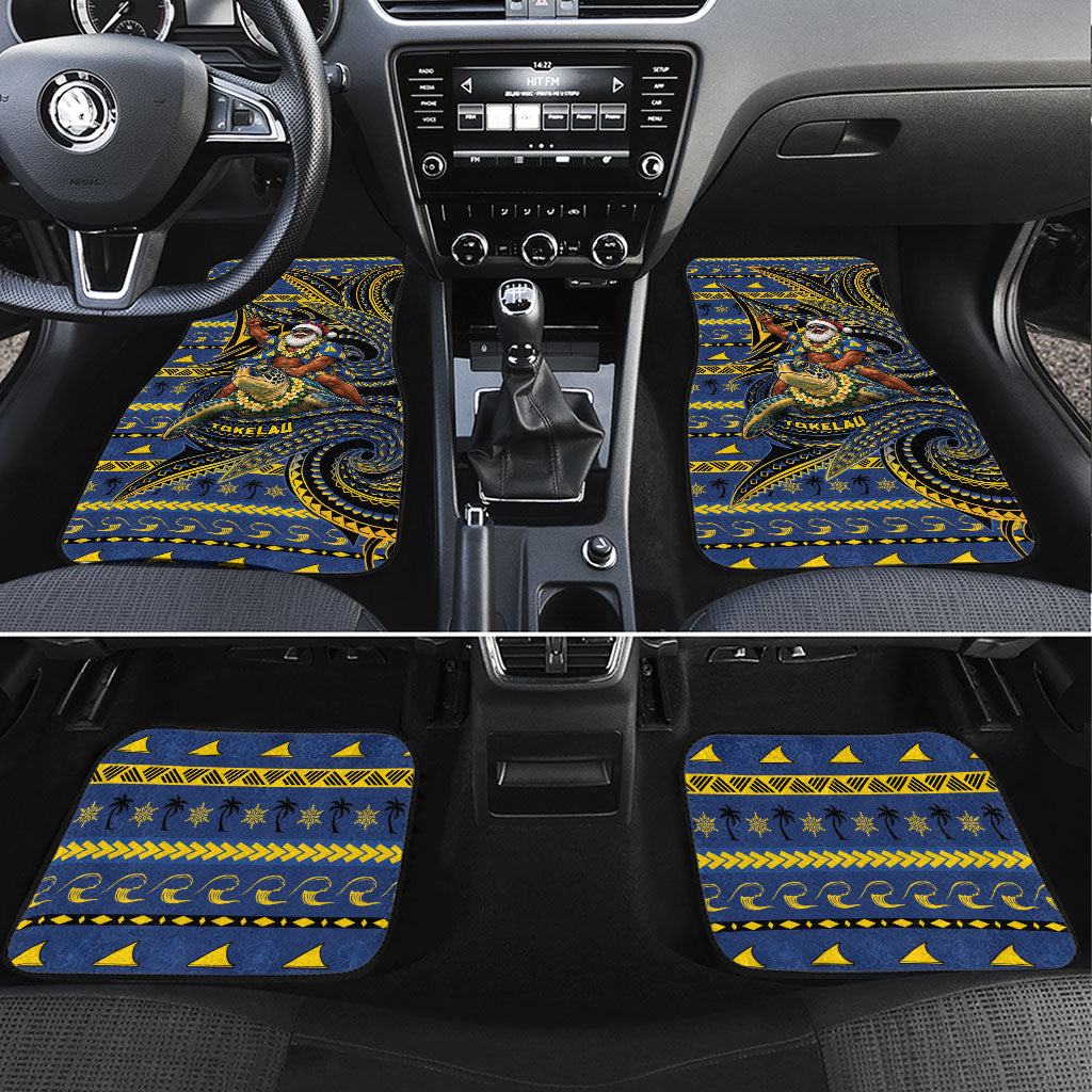 Tokelau Christmas Car Mats Santa Riding Sea Turtle DT05 Set 4pcs Navy - Polynesian Pride