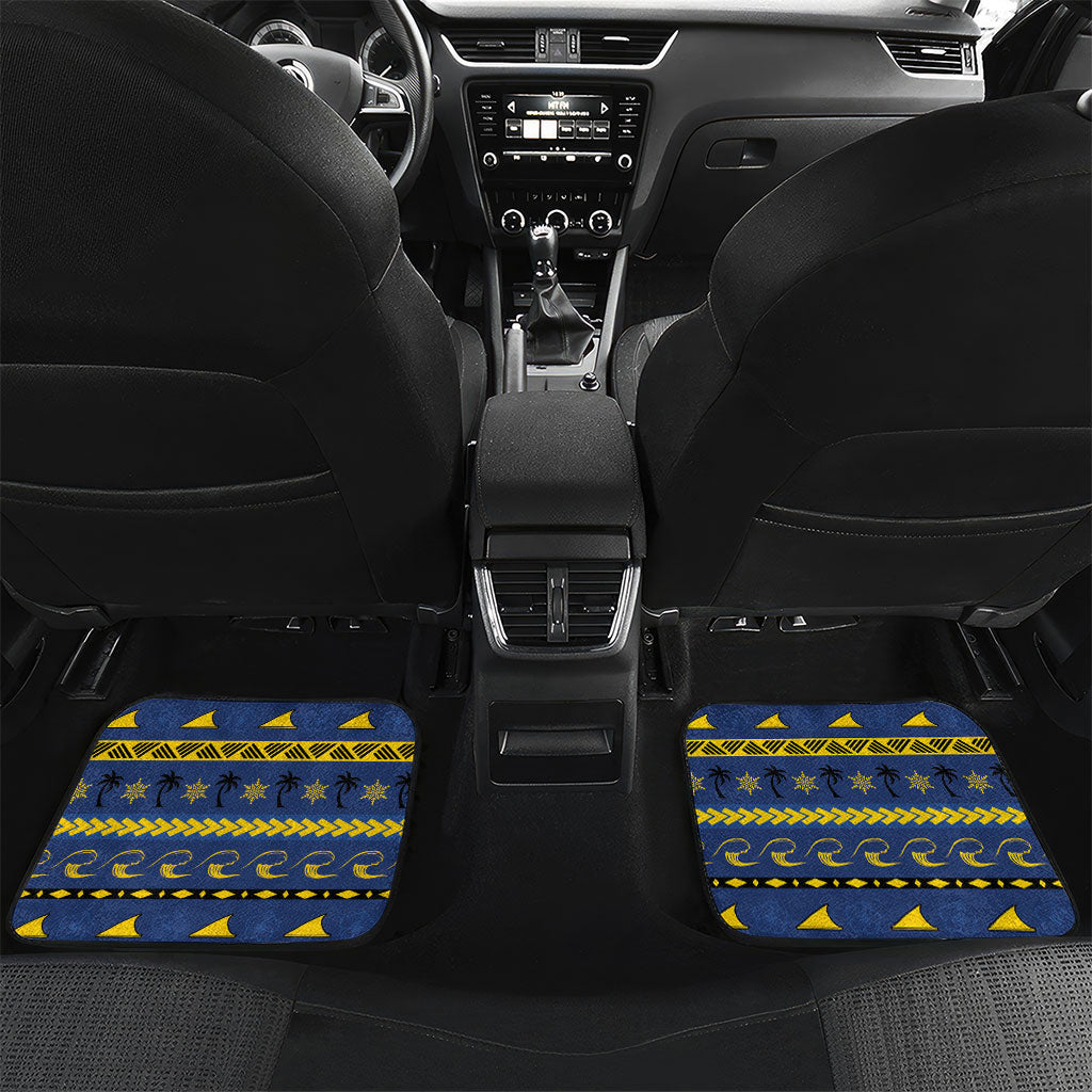 Tokelau Christmas Car Mats Santa Riding Sea Turtle DT05 Set 2pcs - Back Navy - Polynesian Pride