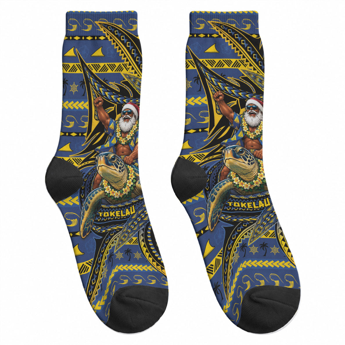Tokelau Christmas Crew Socks Santa Riding Sea Turtle DT05 - Polynesian Pride