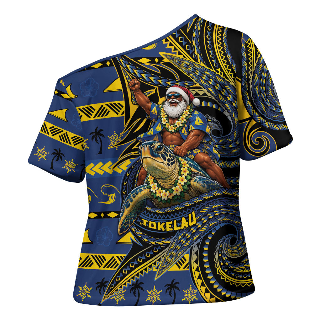 Tokelau Christmas Cross Shoulder Shirt Santa Riding Sea Turtle DT05 - Polynesian Pride