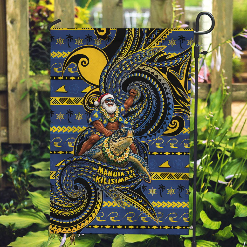 Tokelau Christmas Garden Flag Santa Riding Sea Turtle DT05 Garden Flag Navy - Polynesian Pride