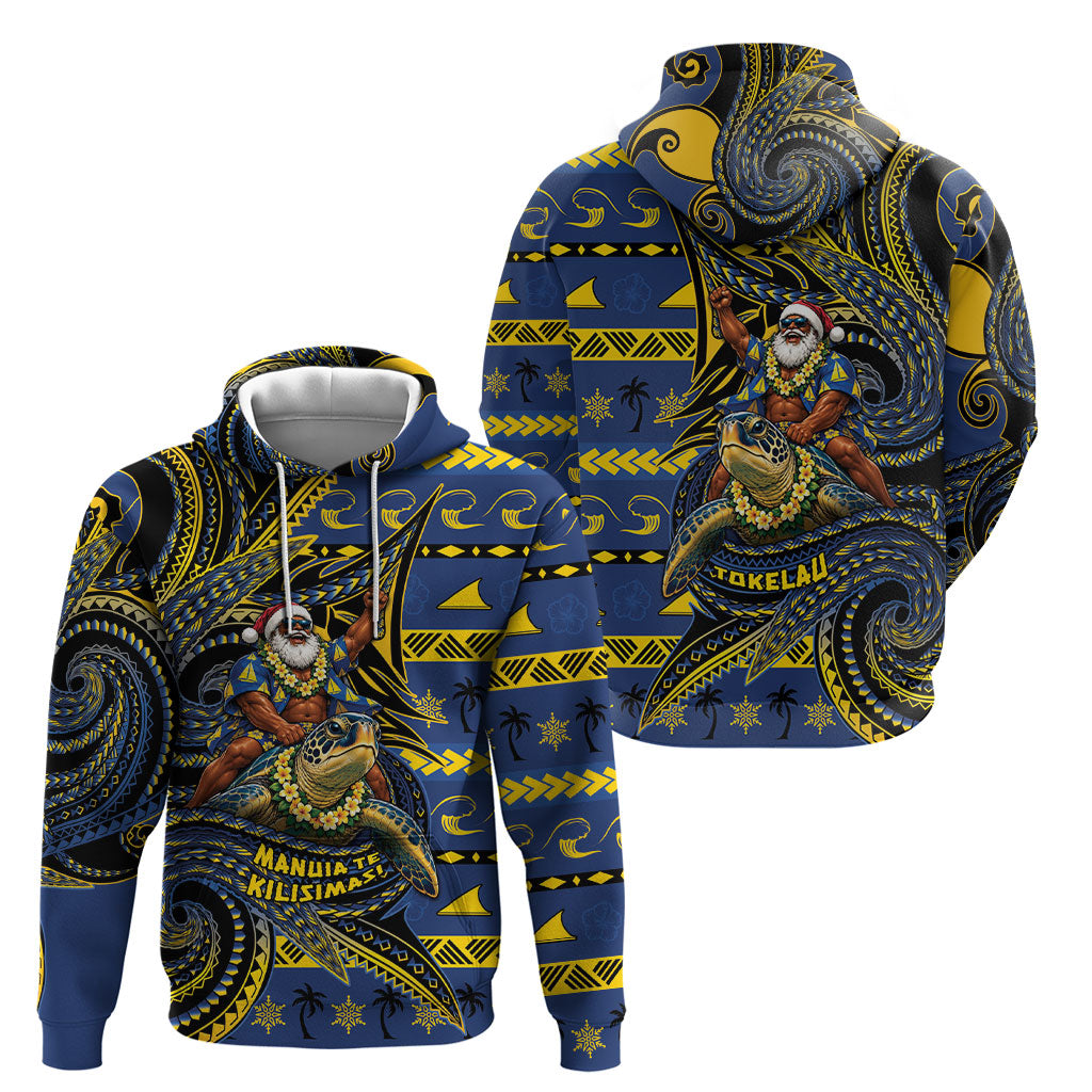Tokelau Christmas Hoodie Santa Riding Sea Turtle