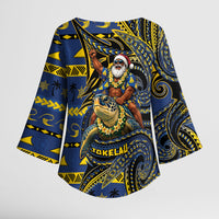 Tokelau Christmas Kimono Sleeve Blouse Santa Riding Sea Turtle DT05 - Polynesian Pride
