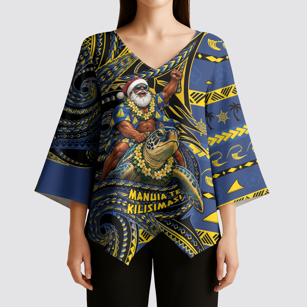 Tokelau Christmas Kimono Sleeve Blouse Santa Riding Sea Turtle DT05 - Polynesian Pride