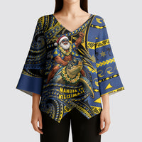 Tokelau Christmas Kimono Sleeve Blouse Santa Riding Sea Turtle DT05 - Polynesian Pride