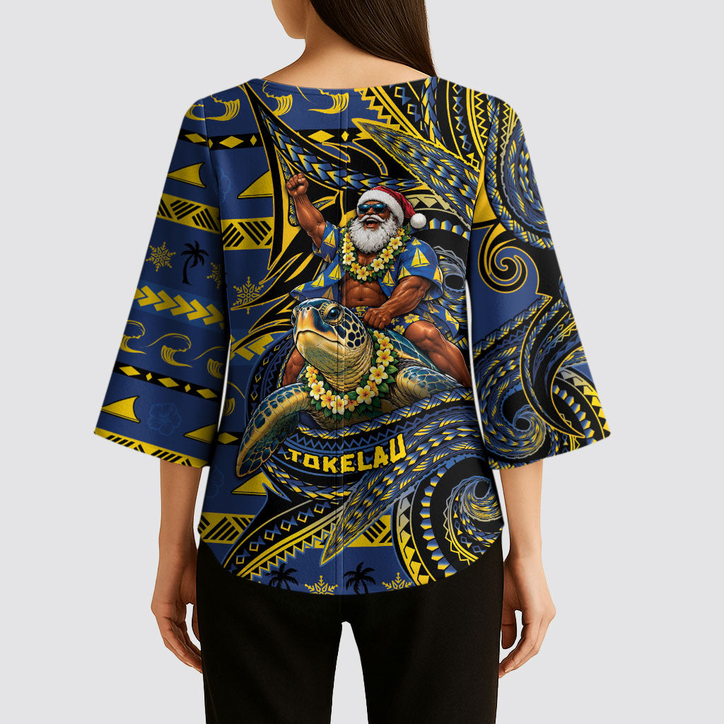 Tokelau Christmas Kimono Sleeve Blouse Santa Riding Sea Turtle DT05 - Polynesian Pride