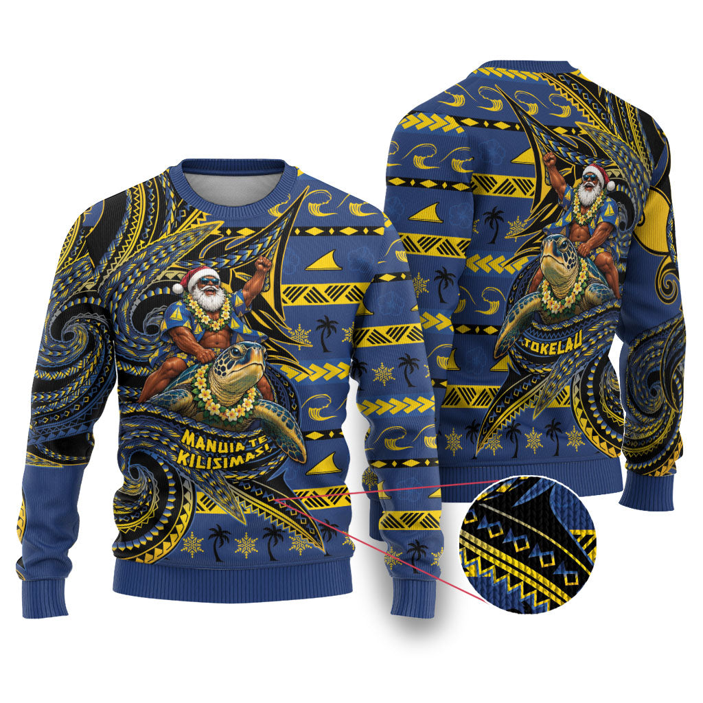 Tokelau Christmas Ugly Christmas Sweater Santa Riding Sea Turtle