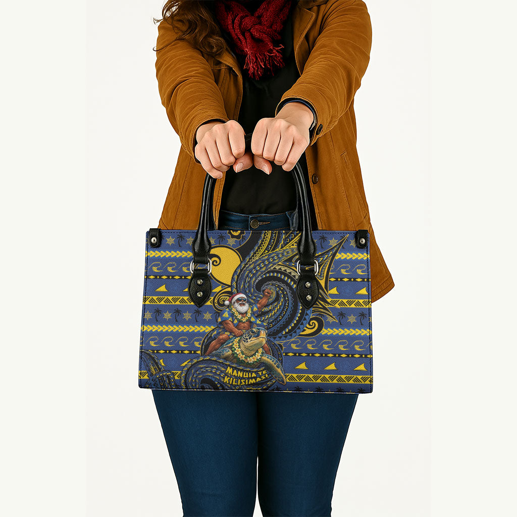 Tokelau Christmas Leather Bag Santa Riding Sea Turtle