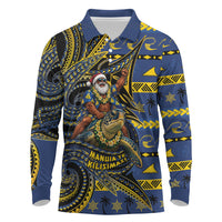 Tokelau Christmas Long Sleeve Polo Shirt Santa Riding Sea Turtle DT05 Navy - Polynesian Pride