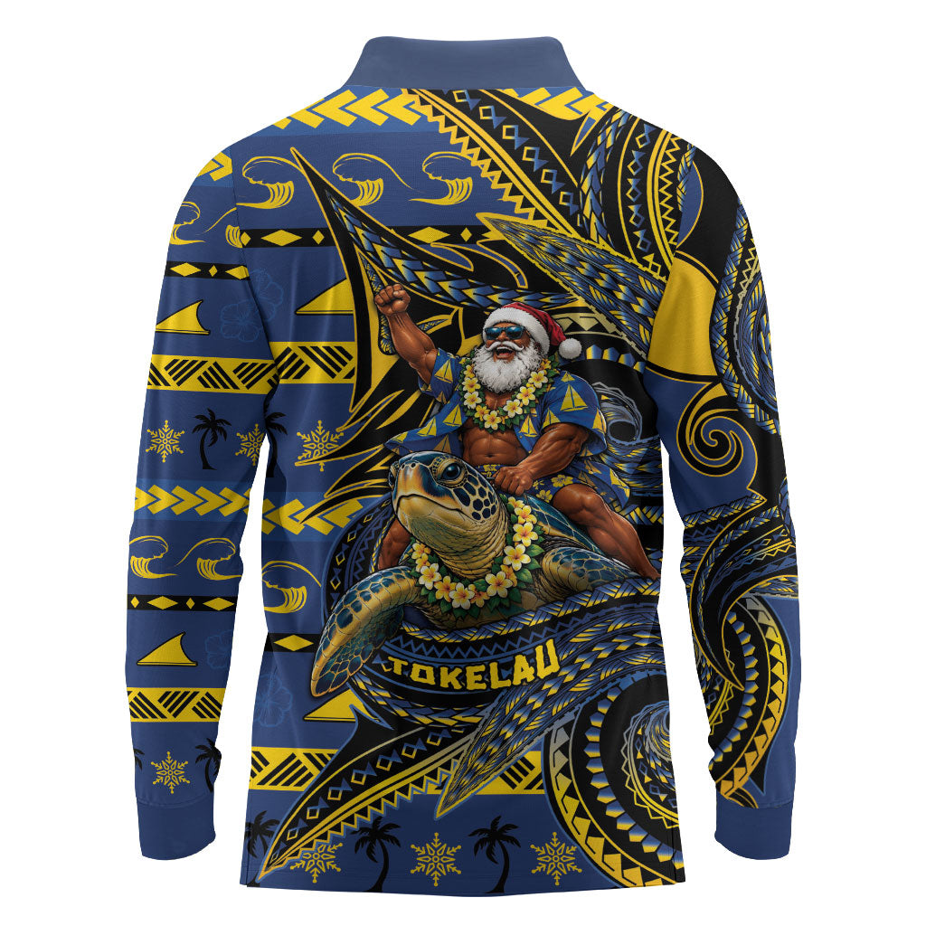 Tokelau Christmas Long Sleeve Polo Shirt Santa Riding Sea Turtle DT05 - Polynesian Pride