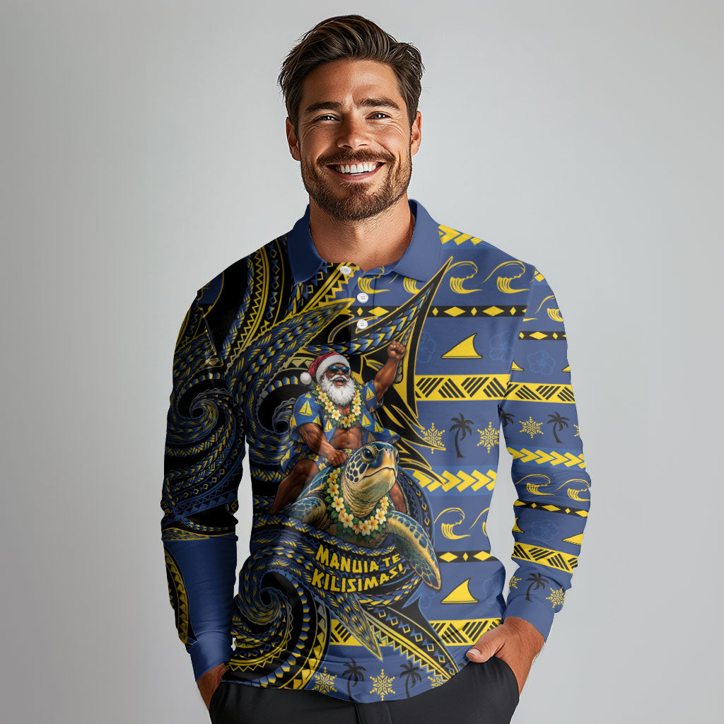 Tokelau Christmas Long Sleeve Polo Shirt Santa Riding Sea Turtle DT05 - Polynesian Pride