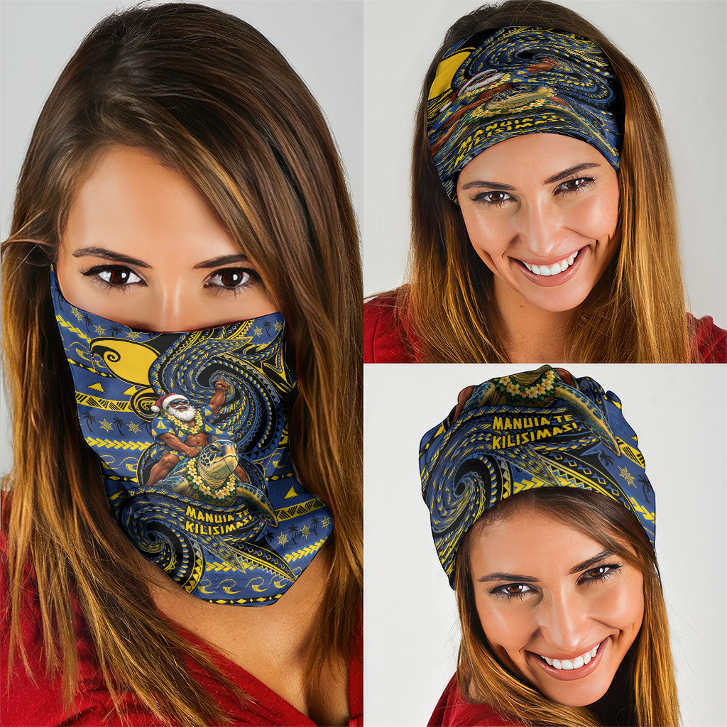 Tokelau Christmas Neck Gaiter Santa Riding Sea Turtle