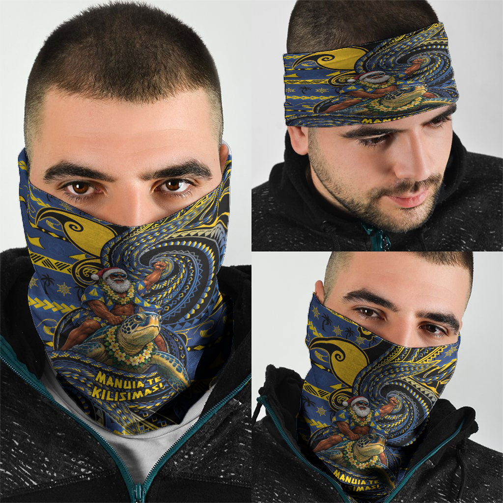 Tokelau Christmas Neck Gaiter Santa Riding Sea Turtle