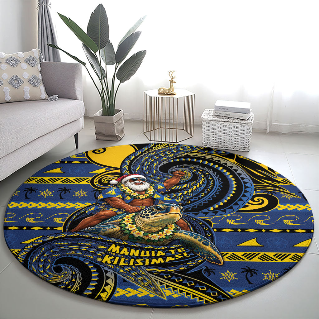 Tokelau Christmas Round Carpet Santa Riding Sea Turtle