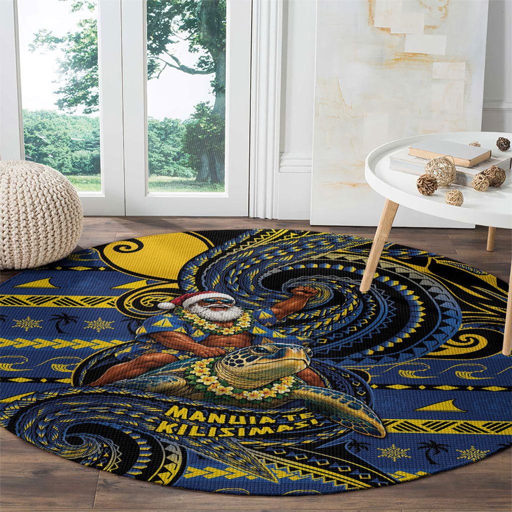 Tokelau Christmas Round Carpet Santa Riding Sea Turtle