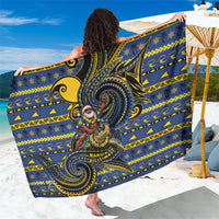 Tokelau Christmas Sarong Santa Riding Sea Turtle DT05 One Size 44 x 66 inches Navy - Polynesian Pride