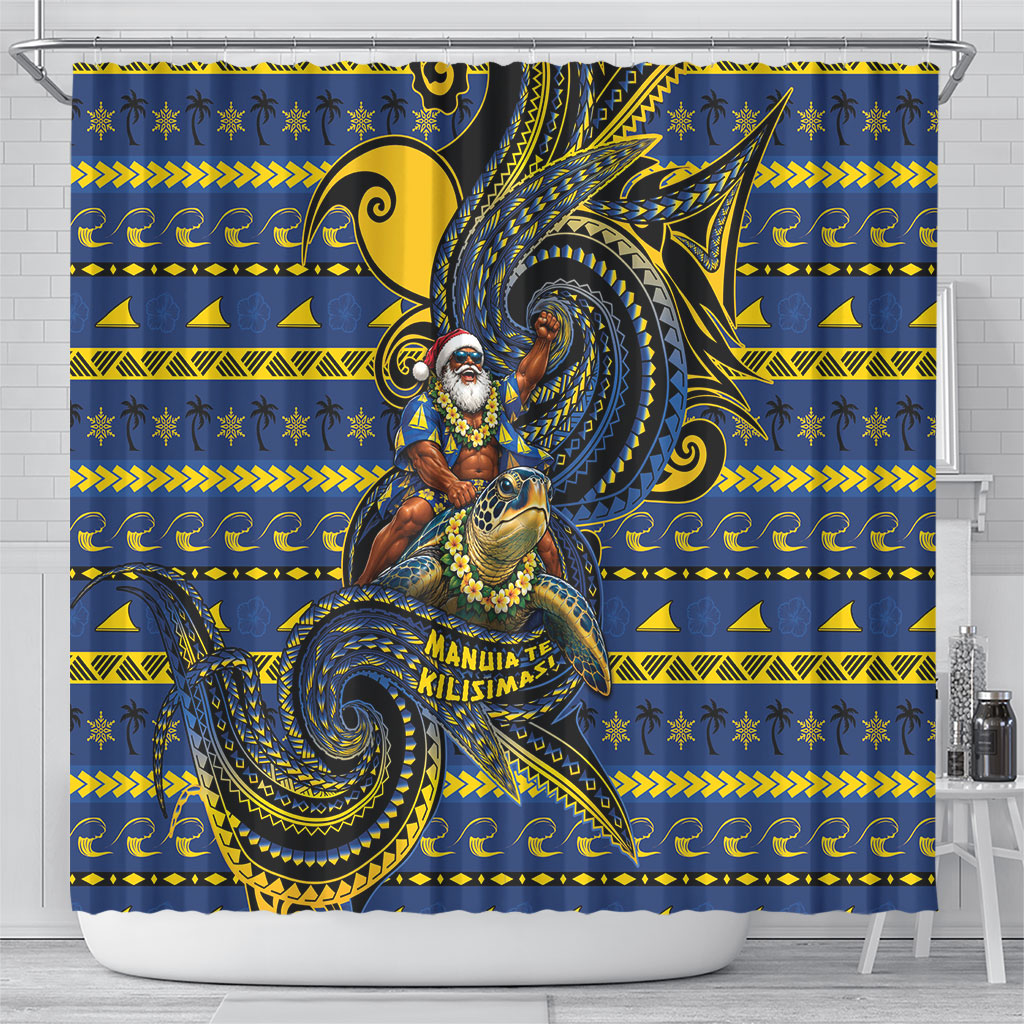 Tokelau Christmas Shower Curtain Santa Riding Sea Turtle DT05 - Polynesian Pride
