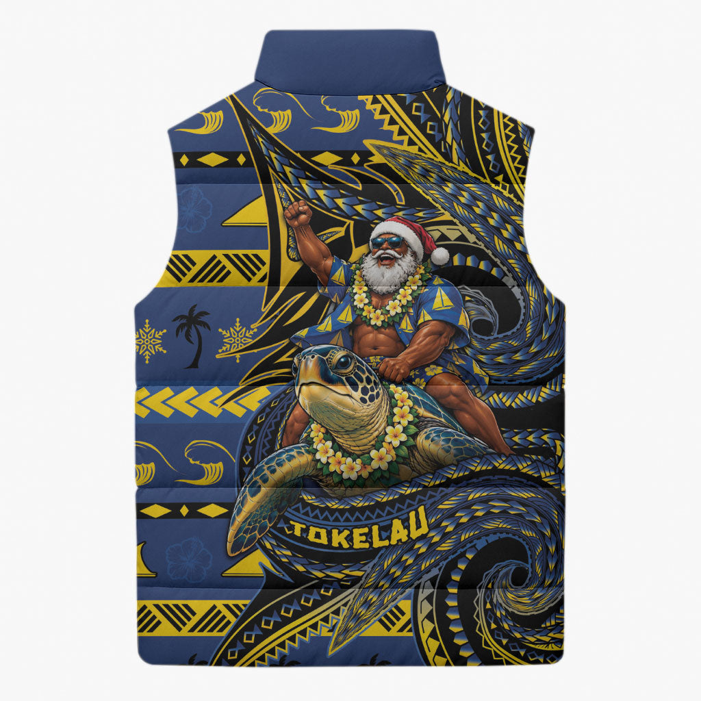 Tokelau Christmas Sleeveless Puffer Jacket Santa Riding Sea Turtle DT05 - Polynesian Pride