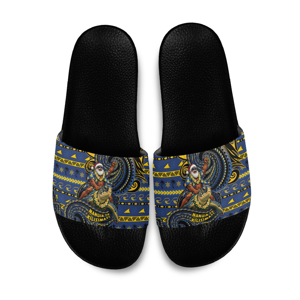 Tokelau Christmas Slide Sandals Santa Riding Sea Turtle
