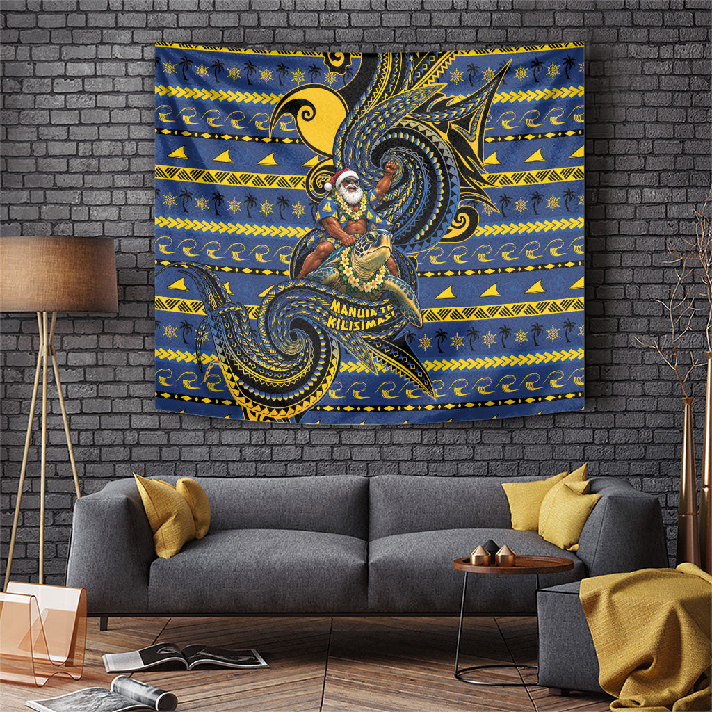 Tokelau Christmas Tapestry Santa Riding Sea Turtle DT05 Navy - Polynesian Pride
