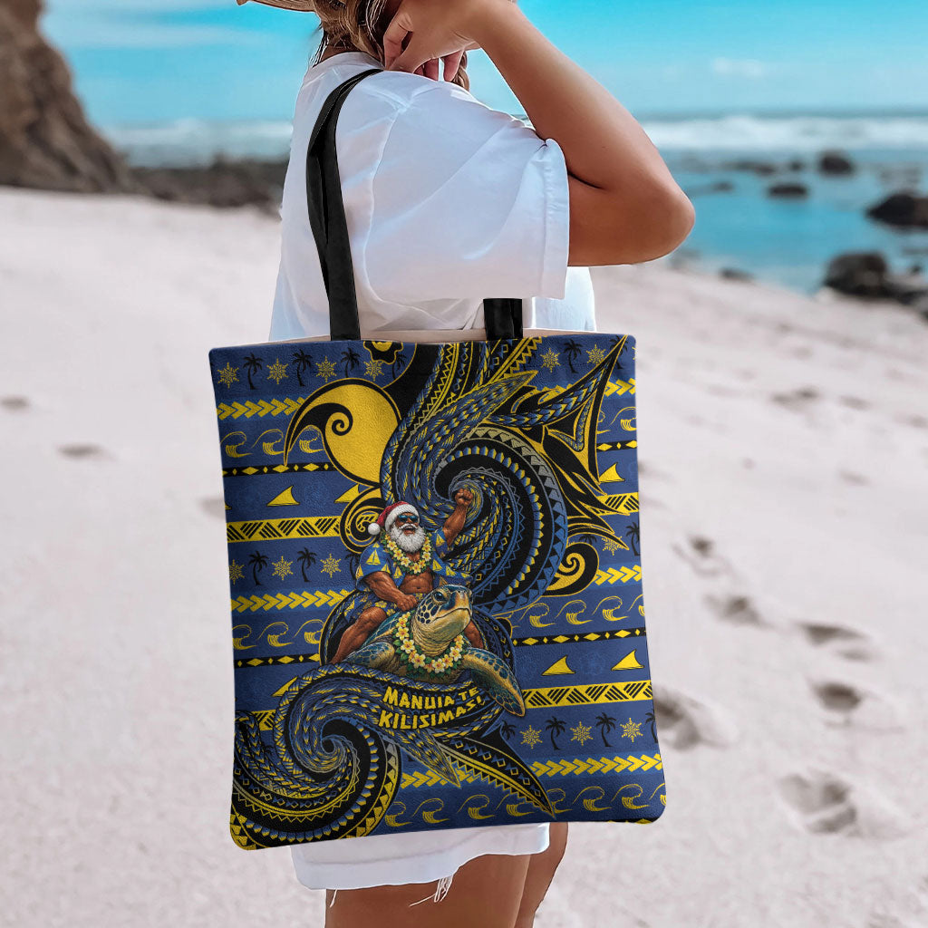 Tokelau Christmas Tote Bag Santa Riding Sea Turtle DT05 - Polynesian Pride