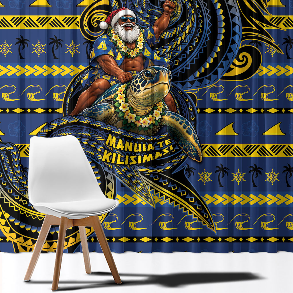 Tokelau Christmas Window Curtain Santa Riding Sea Turtle