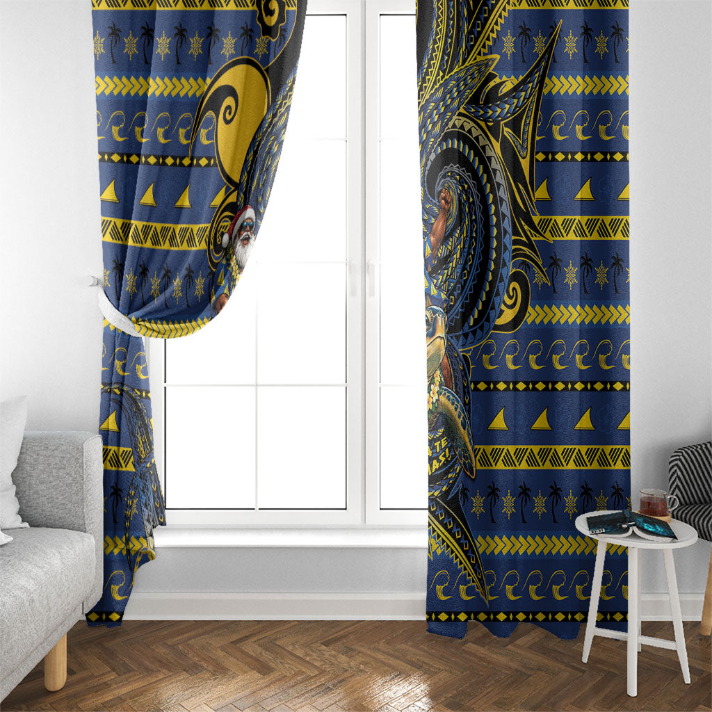 Tokelau Christmas Window Curtain Santa Riding Sea Turtle