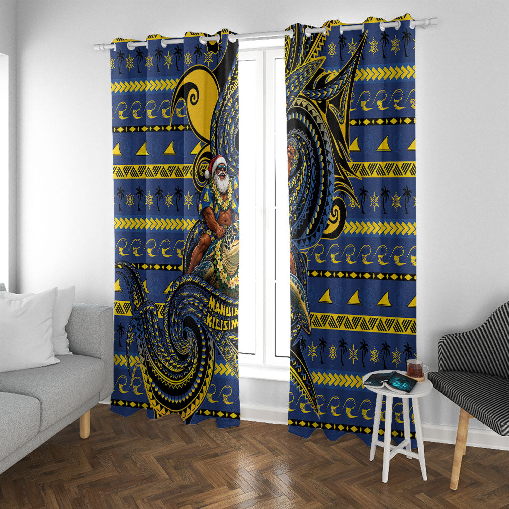 Tokelau Christmas Window Curtain Santa Riding Sea Turtle